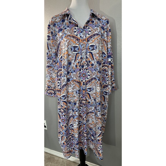 Talbots Womens Petite Plus Sz 3XP Dress Paisley MIDI Pullover Sheath 3/4 Sleeve - Picture 1 of 6
